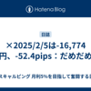×2025/2/5は-16,774円、-52.4pips：だめだめ