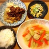 肉どうふ、生姜たっぷりつみれと白菜の春雨スープ　定食。