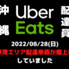 8月28日(日) 実績 宜野湾の配達単価が爆上がりしていました