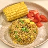 ハズレだったとうもろこしと枝豆でドライカレー。簡単お家で晩御飯。