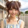 女子 de 黄色の髪、青い格子縞、美術館 @Image Creator & ImageFX＋プロンプト