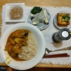 カレーライス。レンチン茄子とシラス。厚揚げ