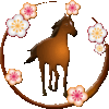 2014年賀状無料素材｜渋系年賀状に馬と梅の花枠の年賀状イラストを追加