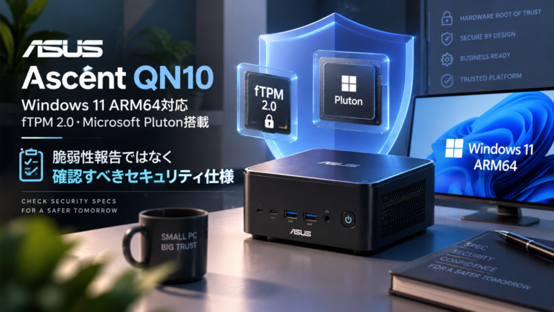 ASUS「Ascent QN10」はWindows 11 ARM64対応、fTPM 2.0・Microsoft Pluton搭載｜脆弱性報告ではなく確認すべきセキュリティ仕様