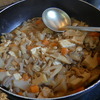 幸運な病のレシピ（ 522 )朝：モツ煮（アジア風）、アカガシラ唐揚げ、ひよこ豆下茹