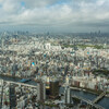 春の嵐が明けたあと、スカイツリーから曇り空の東京を撮る。