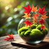 苔テラリウムと紅葉の美しい調和：自然をガラスの中に閉じ込める芸術