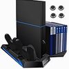 PS4 多機能縦置きスタンド PS4スリム ps4 両用 冷却 コントローラー2台充電 ゲームソフト収納 黒 VICKMALL