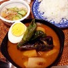 野菜たっぷりスープカレー、もやしの中華くらげ和え。