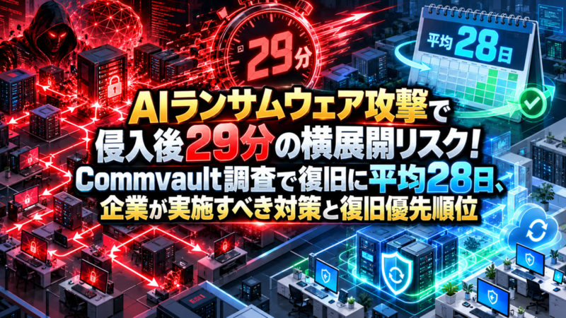 AIランサムウェア攻撃で侵入後29分の横展開リスク！Commvault調査で復旧に平均28日、企業が実施すべき対策と復旧優先順位