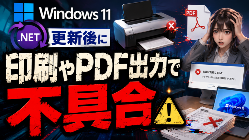 Windows 11の.NET更新後に印刷やPDF出力で不具合