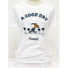 Moni Honolulu モニホノルル 【ハワイ限定・Hawaii直輸入】 日焼けスヌーピー・レディースTシャツ・Aライン・A GOOD DAY サイズ：S-L 