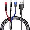 3in1 充電ケーブル Samvic USB Type-C/ライトニング/Micro USB 充電ケーブル 一本三役 iOS/Android 同時給電可能 Type-C 5A急速充電 ナイロン編み iPhone/Samsung/Huawei/Sony Xperia等多機種対応 1.2m