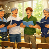 男声カルテットのデビューです♬　聞いていただく人の目の前で、おまけに少人数で歌うことは初めてなので少し緊張しますね💦