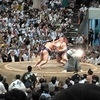 相撲をみてオムライスをたべる