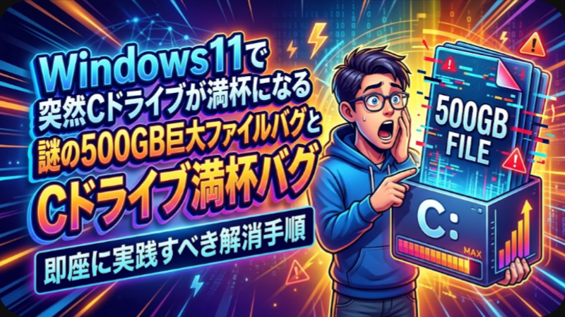 Windows11で突然Cドライブが満杯になる謎の500GB巨大ファイルバグと即座に実践すべき解消手順