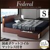 収納ベッド シングル【Federal】【国産ポケットコイルマットレス付き】ウォルナットブラウン モダンライト・コンセント付きスリムデザイン収納ベッド【Federal】フェデラル