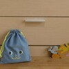 ＜creema＞24×20　渋水色×黄緑ヨット　クマさん巾着出品