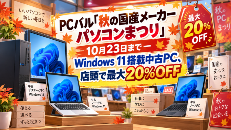PCバル「秋の国産メーカーパソコンまつり」10月23日まで―Windows 11搭載中古PC、店頭で最大20％OFF