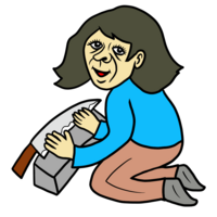 包丁を研いでいる山姥 のイラスト