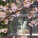 荒川神社の狛犬と早咲き桜