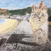 海岸の堤防を歩く猫を描いてみた　～水彩画８作目～