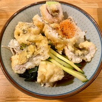 福そば（人形町）冷しハモ天ぷらそば＋福耳唐辛子天ぷら