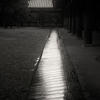 雨の法隆寺回廊とその反射光