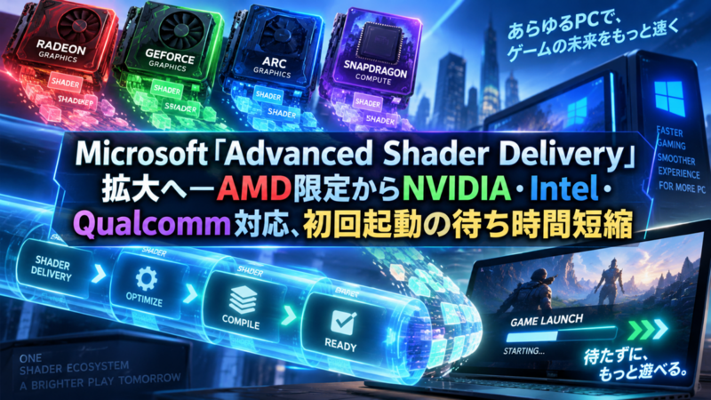 Microsoft「Advanced Shader Delivery」拡大へ―AMD限定からNVIDIA・Intel・Qualcomm対応、初回起動の待ち時間短縮