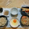 納豆卵かけごはん。セロリのぬか漬けを取り出す。とん汁(5日目)
