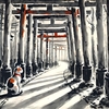 墨絵の中の神聖な道