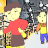 黄色い袋のおばさんに、万引きされています。