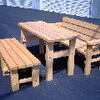 ガーデンテーブル、背付きベンチ、二分割型背無しベンチの３点セット
