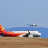 香港航空機と日本航空機です。鹿児島空港にて。