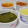 三軒茶屋の「サンバレーホテル」でAchari Chicken(semi dry)、Saag Mutton(Muslim Style)、North Indian Fish Curry、Kadhi Pakora(Onion)。