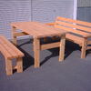 背付きベンチ、背無しベンチのガーデンテーブル3点セット（テーブル拡幅型）