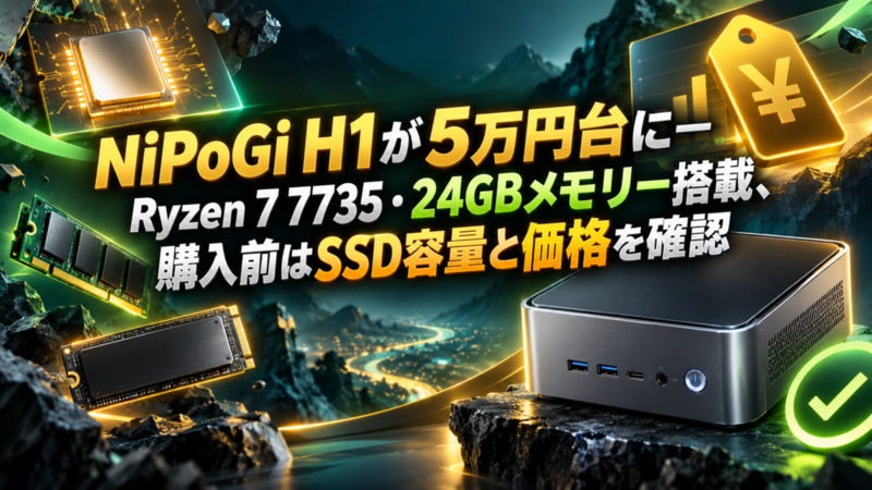 NiPoGi H1が5万円台に―Ryzen 7 7735・24GBメモリー搭載、購入前はSSD容量と価格を確認