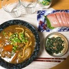 晩ごはん＊カレーうどん　ブリ刺身＊