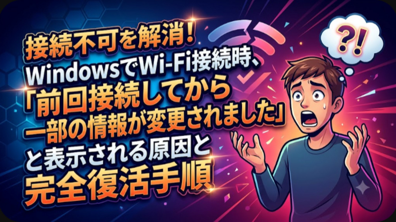 接続不可を解消！WindowsでWi-Fi接続時に「前回接続してから一部の情報が変更されました」と表示される原因と完全復活手順