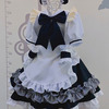 2021新品 黒白＋コーヒーチェック メイド服 荷葉フリル クマ耳