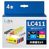 【LxTek Purify】LC411 4本セット 互換インクカートリッジ LC411-4PK ブラザー (Brother) 対応 LC411BK インク 対応型番: DCP-J526N DCP-J914N DCP-J926N-W DCP-J926N-B DCP-J1800N MFC-J739DN MFC-J904N MFC-J739DWN MFC-J939DN MFC-J939DWN 大容量/説明書付/残量表示/個包装 ※本品ロット番号を区分けが不用