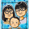 家族3人の手描きの似顔絵