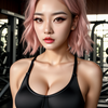 ピンク髪の筋トレ韓国女子 6