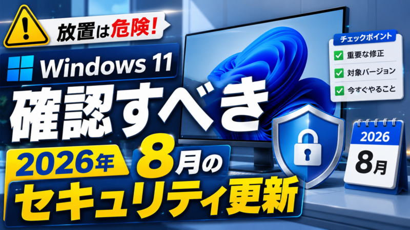 Windows 11で確認すべき2026年8月のセキュリティ更新