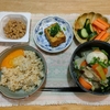 納豆卵かけごはん。野菜スープ