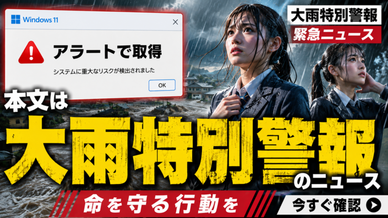 Windows 11アラートで取得されたが、本文は大雨特別警報のニュース