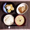 Soy milk soup, Fried poteto and oroshi, Natto.