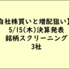 【自社株買い・増配狙い】2025年5月6月(5/15以降)決算発表銘柄_スクリーニング結果