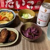 ソースかつ、野菜炒め、他2品とノンアルビール