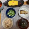 2月23日　春菊の豆腐和え、ブリの塩焼き。冬から春のごはん。